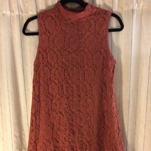 Retro Mauve Lace Mock/Turtle Neck A-Line Dress
